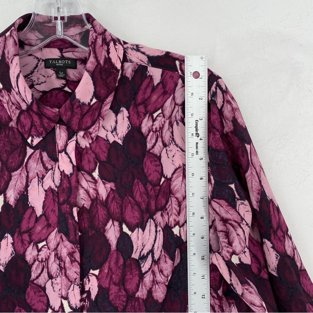 Talbots Petites Size PL Shirt Purple Pink Floral Long Sleeve Button Up Chiffon - Picture 6 of 7